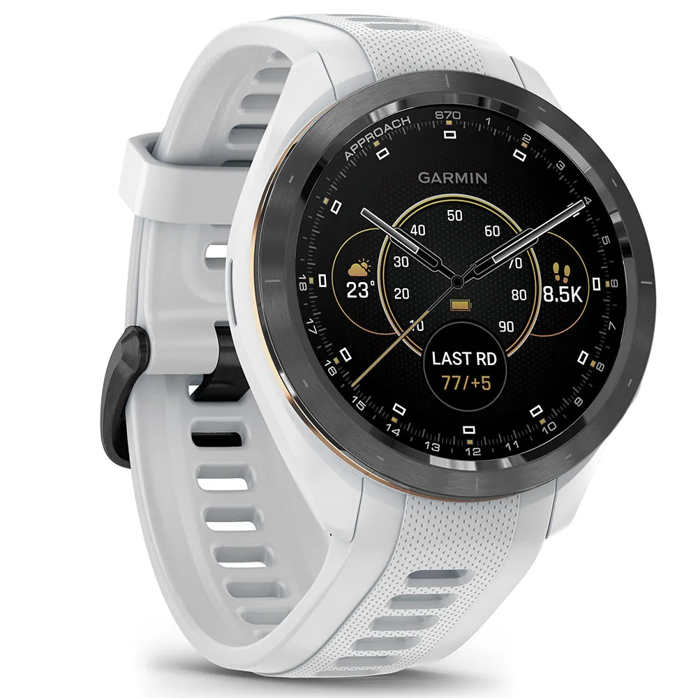 Garmin Approach S70 Golf GPS Smart Watch - White, Golf posture corrector, Golf ball finder glasses, Golf club travel bag hard case