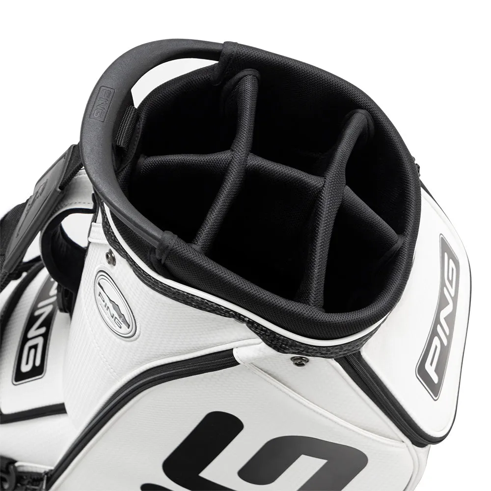Ping Tour Staff 243 Bag - White/Black, Golf tournament gifts, Yellow golf balls, Golf belt with ball marker