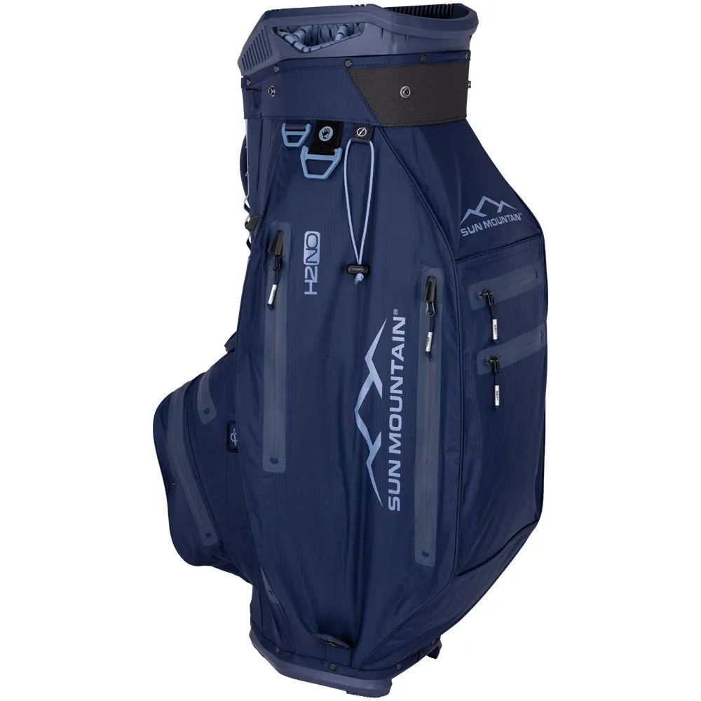 Sun Mountain H2NO ELITE Waterproof Cart Bag - Navy/Trident, Golf cart bag with 14 dividers, Callaway Paradym irons, XXL golf gloves