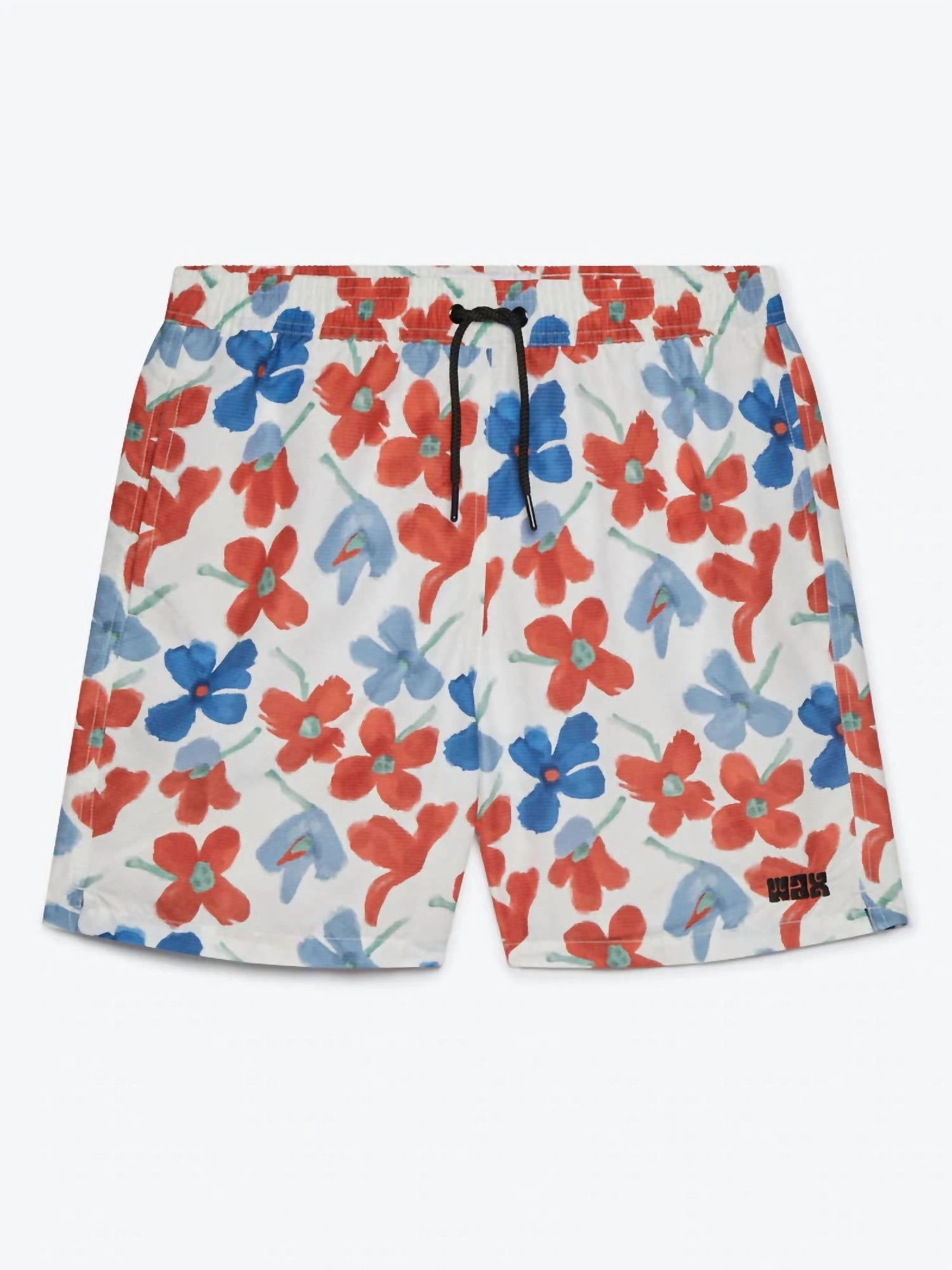 Noden Swim Short In Red Blue Floral Seersucker