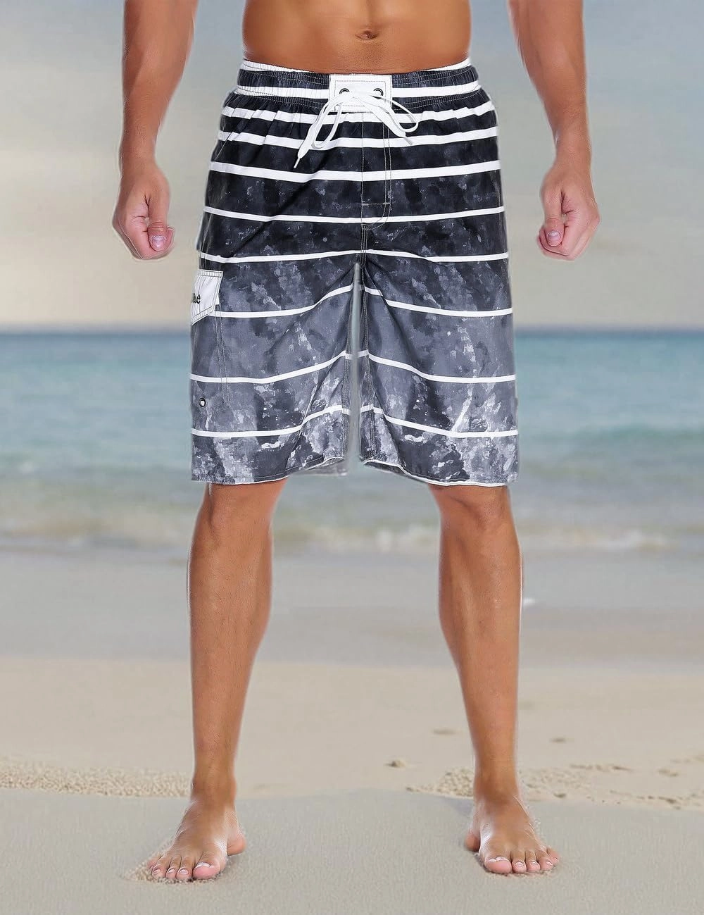Nonwe Men's Beachwear Summer Holiday Swim Trunks Quick Dry Striped