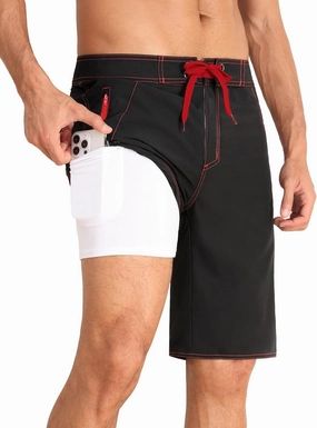 Nonwe Men's Swim Trunks with Compression Liner 2 in 1 Fast Dry Bathing Suits Cargo Surf Board Shorts with Pockets
