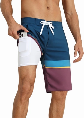 Nonwe Men's Swim Trunks with Compression Liner 2 in 1 Fast Dry Bathing Suits Cargo Surf Board Shorts with Pockets