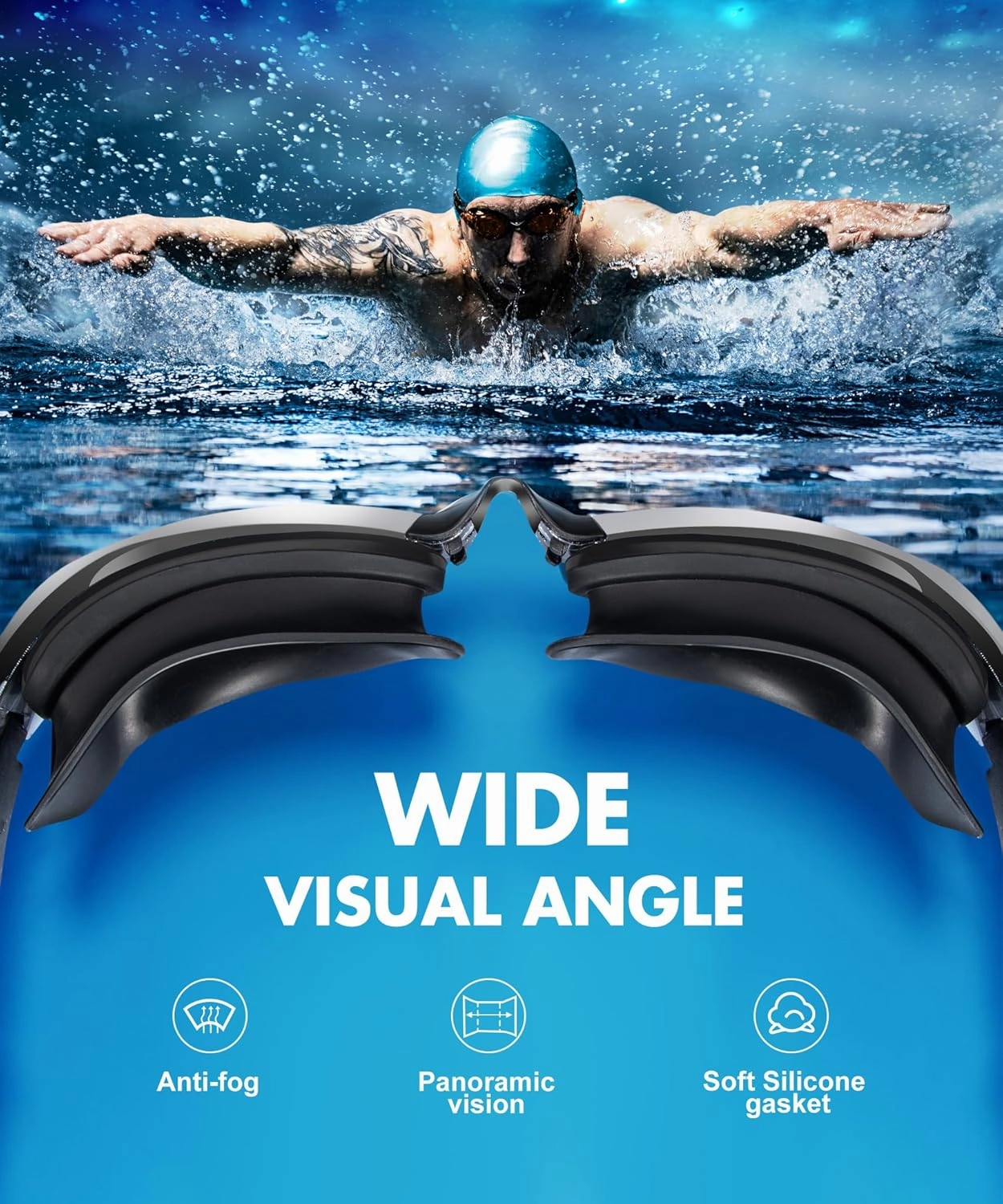 NSSIW Swim-Goggles-Adult Goggles-Swimming-men and Women: Anti Fog No Leak and Ultra-wide Field of View 3 Pack