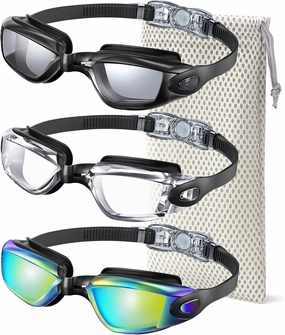 NSSIW Swim-Goggles-Adult Goggles-Swimming-men and Women: Anti Fog No Leak and Ultra-wide Field of View 3 Pack