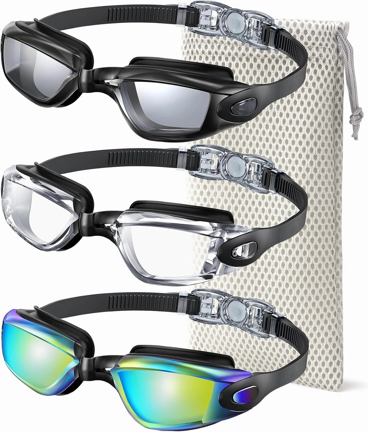 NSSIW Swim-Goggles-Adult Goggles-Swimming-men and Women: Anti Fog No Leak and Ultra-wide Field of View 3 Pack