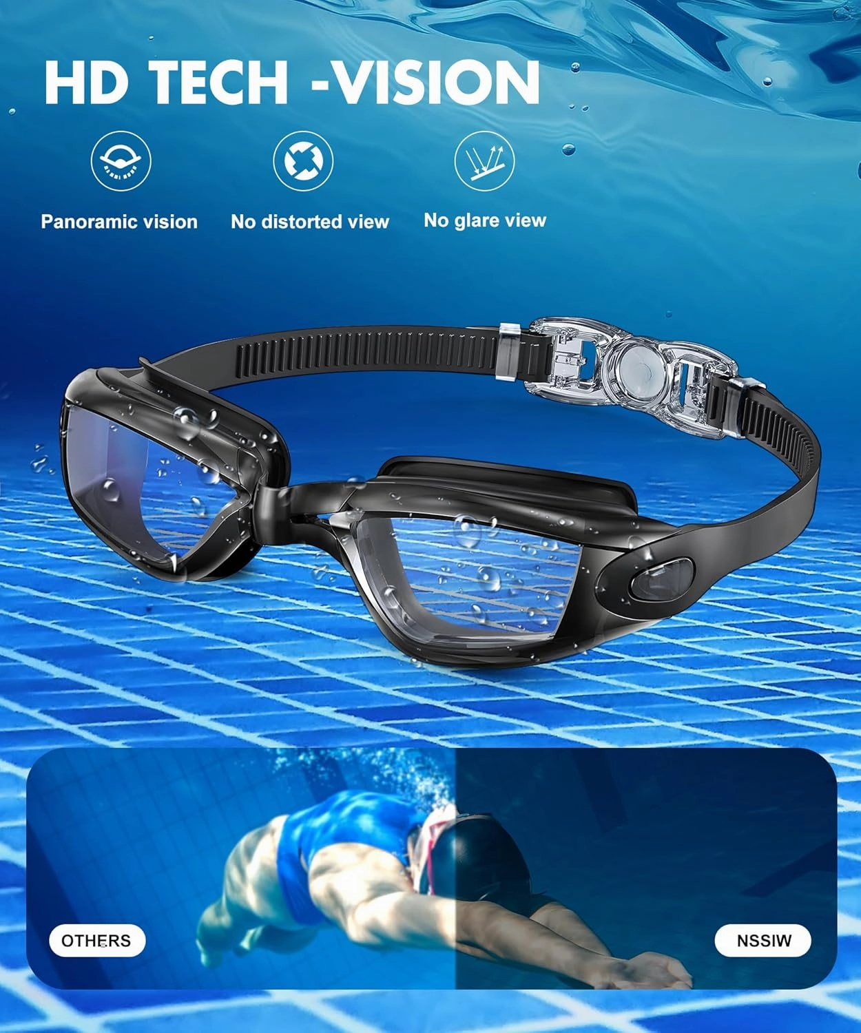 NSSIW Swim-Goggles-Adult Goggles-Swimming-men and Women: Anti Fog No Leak and Ultra-wide Field of View 3 Pack