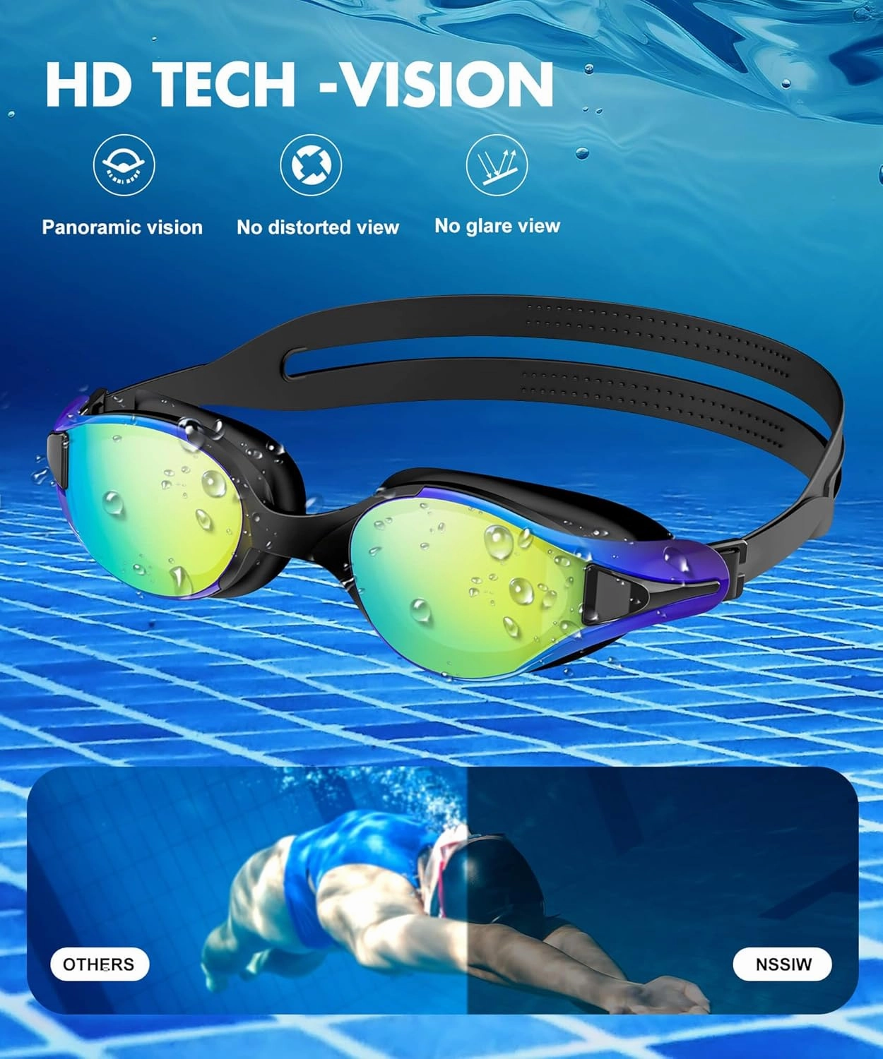 NSSIW Swim Goggles Adult Swimming-Goggles: Pool Goggles for Men and Women with Anti Fog UV400 Protection No Leak 3 Pack