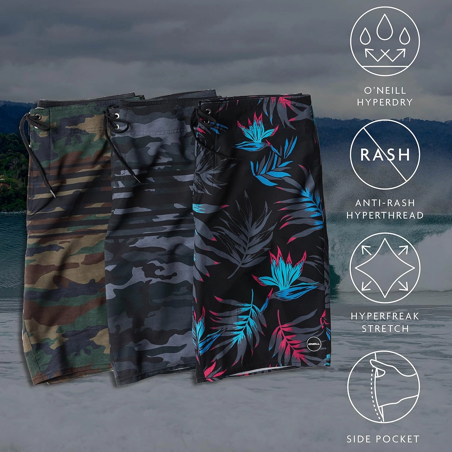 O'NEILL Men's 21 Inch Hyperfreak Divergent Boardshorts - Quick Dry Swim Trunks for Men with Fixed Waist and Quick Dry Fabric
