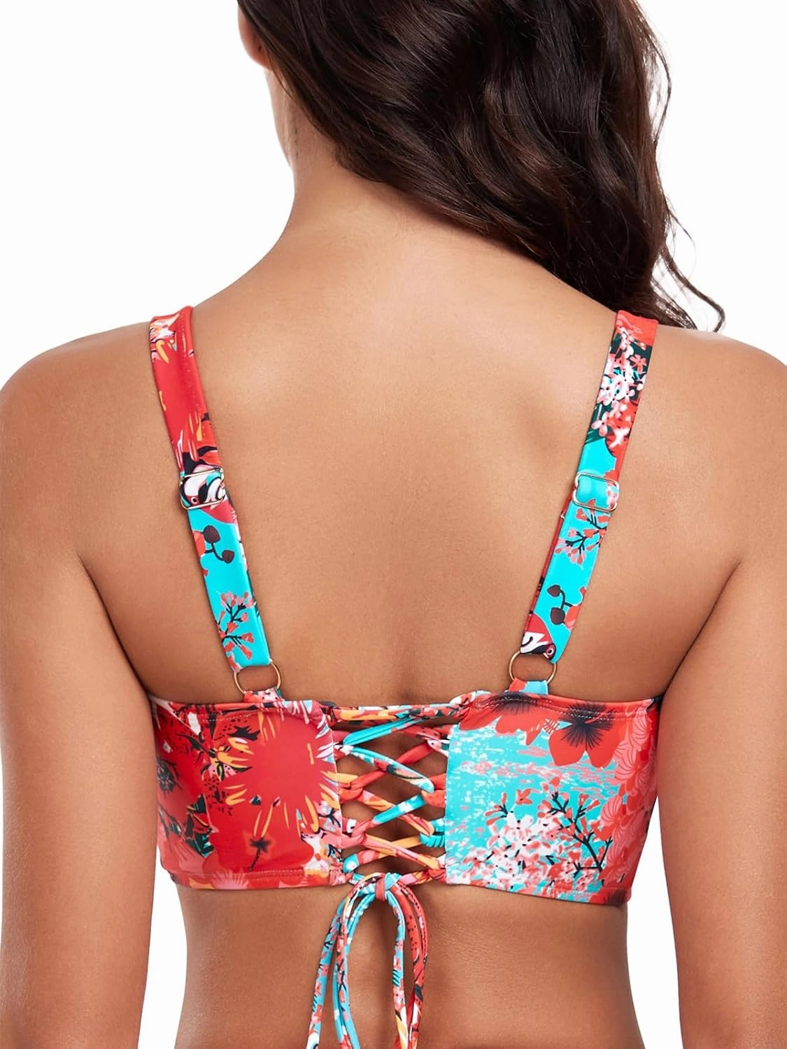 Ocean Blues Women's Retro Cutout Bikini Tops for Women Lace Up Back Padded Swimsuit Top