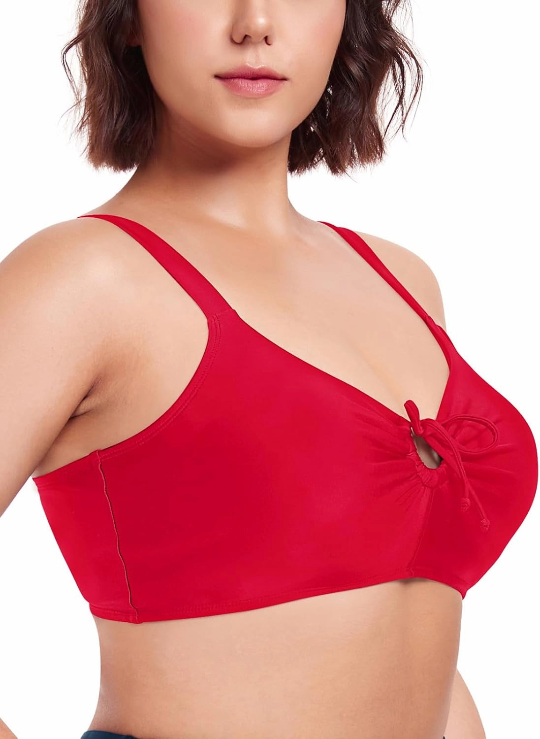 Ocean Blues Women's Retro Cutout Bikini Tops for Women Lace Up Back Padded Swimsuit Top