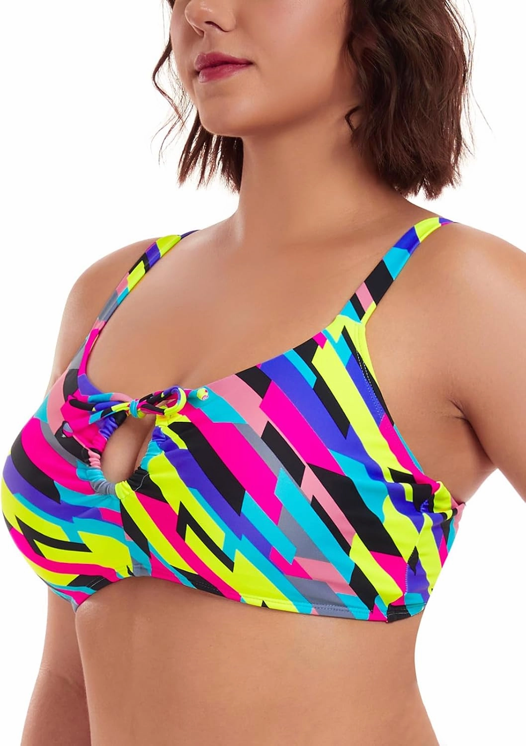 Ocean Blues Women's Retro Cutout Bikini Tops for Women Lace Up Back Padded Swimsuit Top