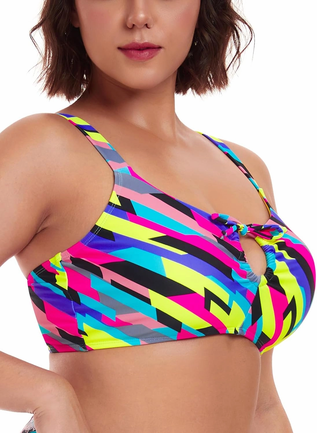 Ocean Blues Women's Retro Cutout Bikini Tops for Women Lace Up Back Padded Swimsuit Top