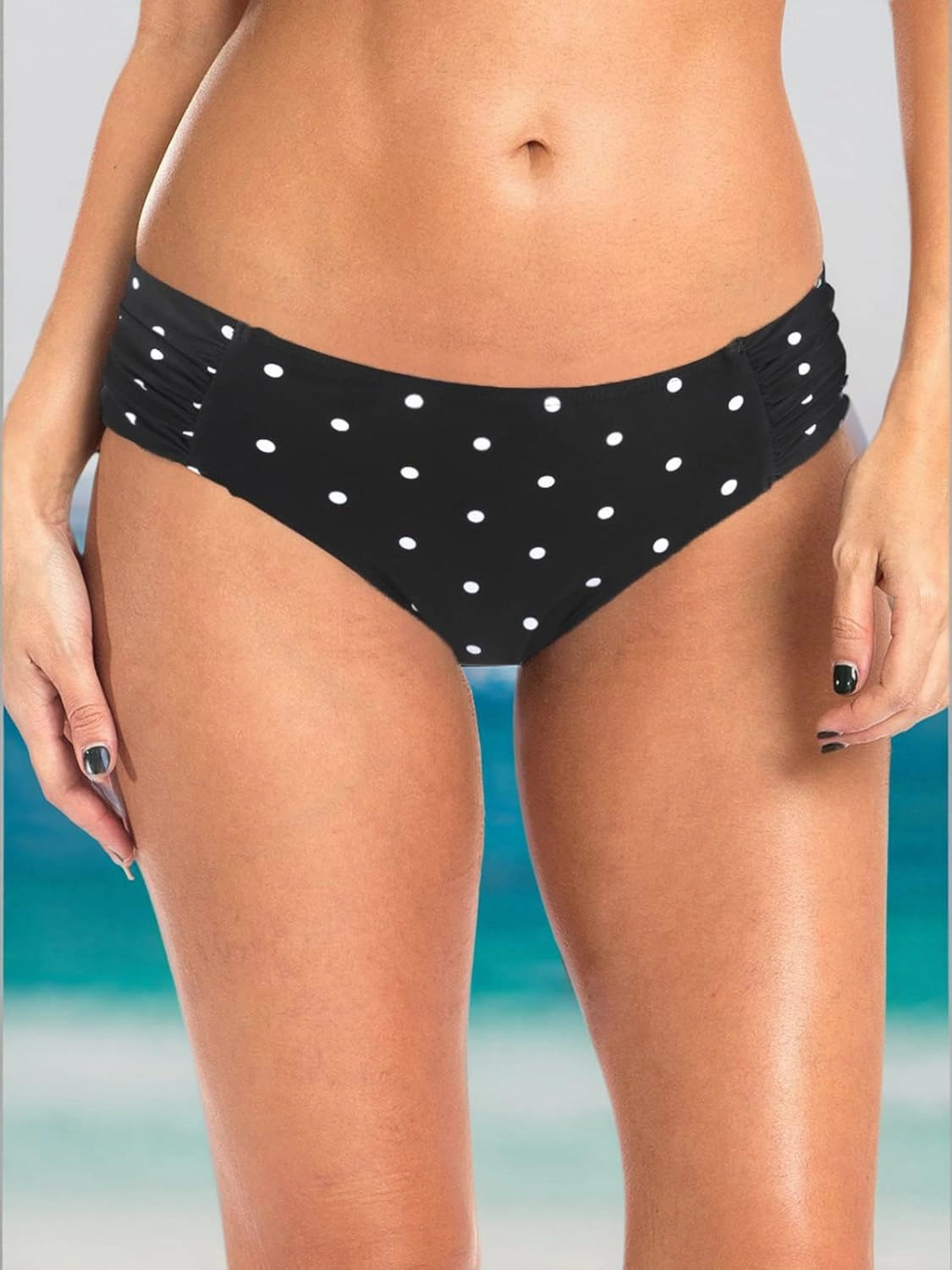 Ocean Blues Women's Ruched Sides Bikini Bottom Full Coverage Bikini Bottom