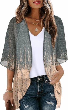 OFEEFAN Beach Cover Ups for Women 3/4 Length Sleeve Womens Tops Summer Cardigan Casual Blouses Loose Fit