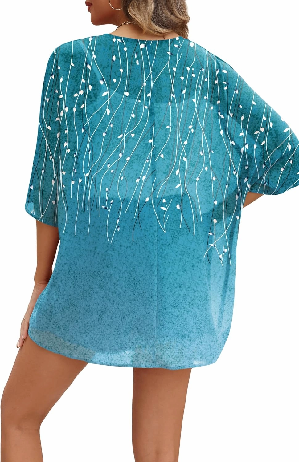 OFEEFAN Beach Cover Ups for Women 3/4 Length Sleeve Womens Tops Summer Cardigan Casual Blouses Loose Fit