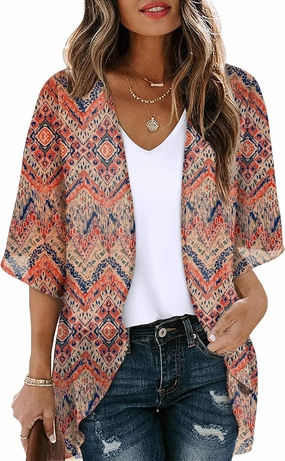 OFEEFAN Beach Cover Ups for Women 3/4 Length Sleeve Womens Tops Summer Cardigan Casual Blouses Loose Fit