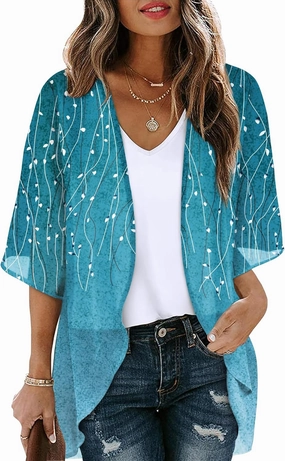 OFEEFAN Beach Cover Ups for Women 3/4 Length Sleeve Womens Tops Summer Cardigan Casual Blouses Loose Fit