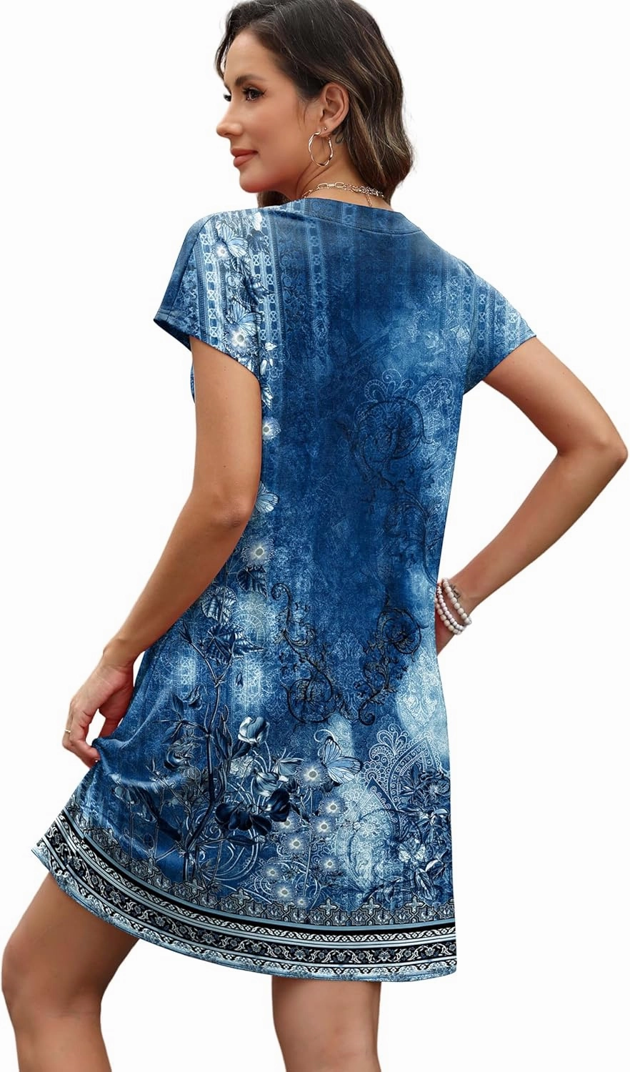 OFEEFAN Summer Dresses for Women Beach Cover Ups for Women with Pockets V Neck Swimsuit Loose Fit