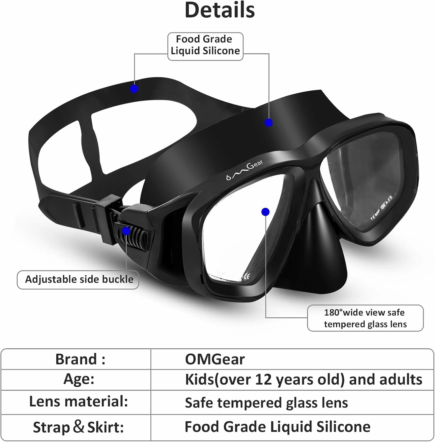 OMGear Swim Mask Dive Goggles Swimming Goggles with Nose Cover Snorkeling Gear Junior Adult Snorkel Mask for Scuba Diving Spearfishing Neoprene Strap Impact Resistance