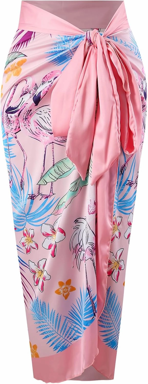 One Piece Bathing Suit for Women with Beach Cover up Wrap Skirt Swimsuit Sarong Retro Floral Print Bikini Set