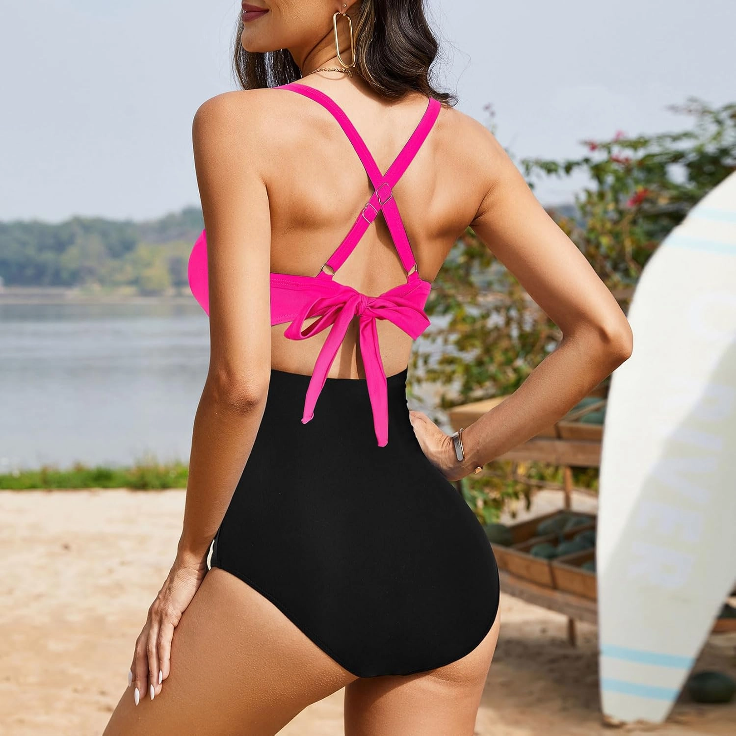 One Piece Swim Suits for Women 2025 Sexy Tummy Control Swimsuits Cutout High Waisted Criss Cross Back Bathing Suit for Women