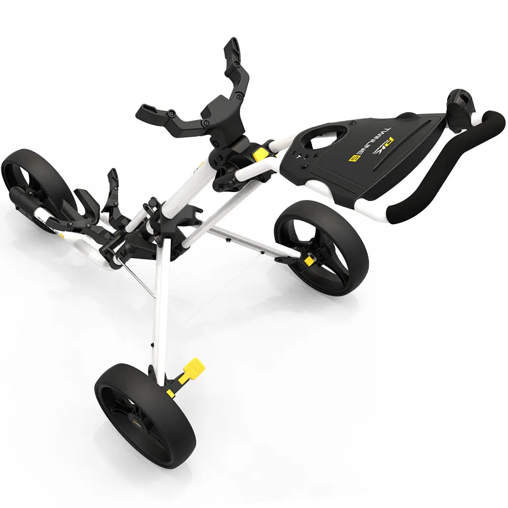 PowaKaddy Twinline 5 Lite 3-Wheel Push Trolley - Polar White, Soft feel golf balls, Solar powered golf cart, Yellow golf balls