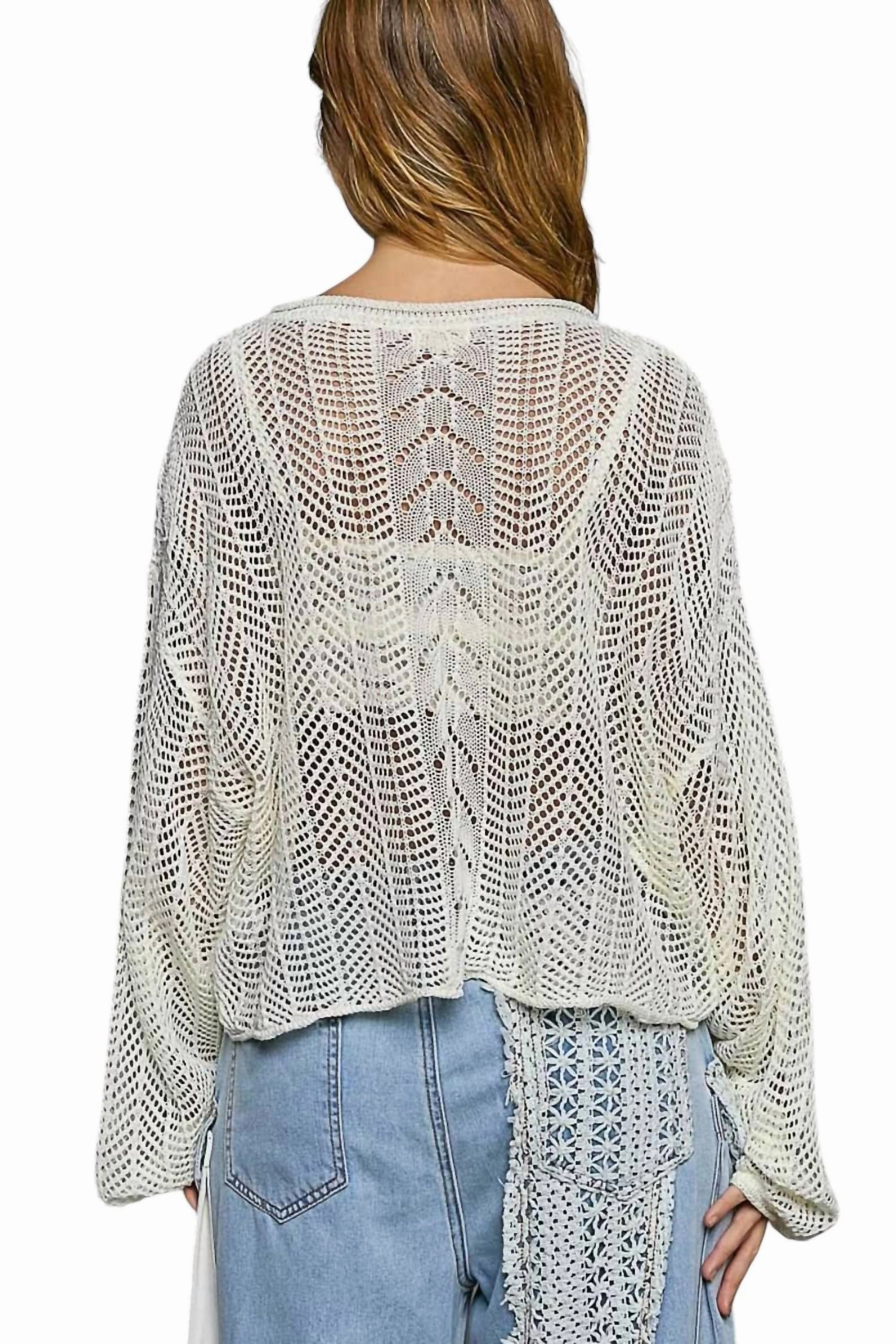 Openwork Balloon Sleeve Knit Cover Up In Ivory