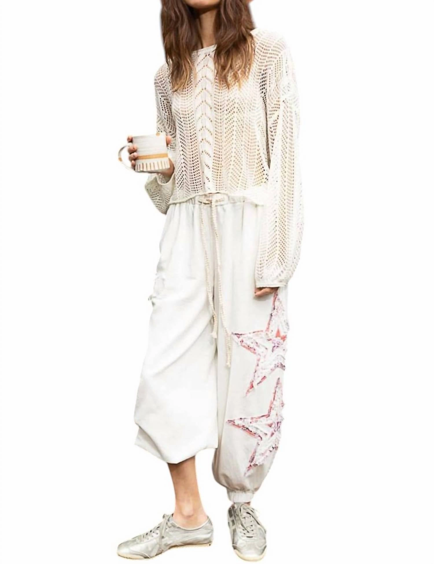 Openwork Balloon Sleeve Knit Cover Up In Ivory