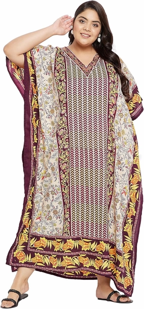 Oussum Plus Size Kaftan for Women Polyester Summer Caftan Swimwear Cover Ups Maxi Beach Dress