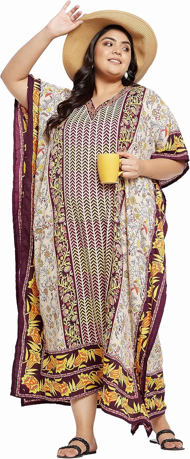 Oussum Plus Size Kaftan for Women Polyester Summer Caftan Swimwear Cover Ups Maxi Beach Dress