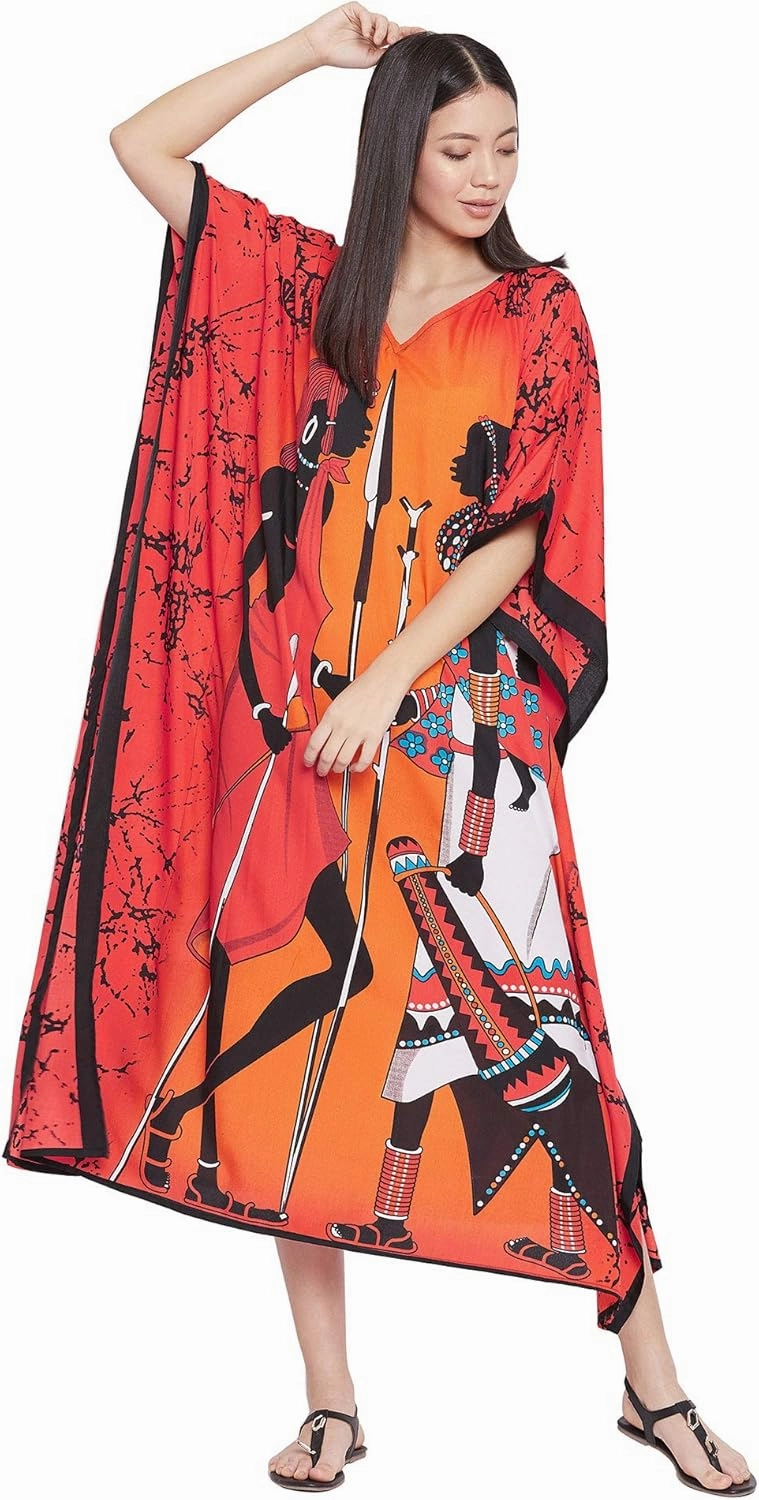Oussum Plus Size Kaftan for Women Polyester Summer Caftan Swimwear Cover Ups Maxi Beach Dress