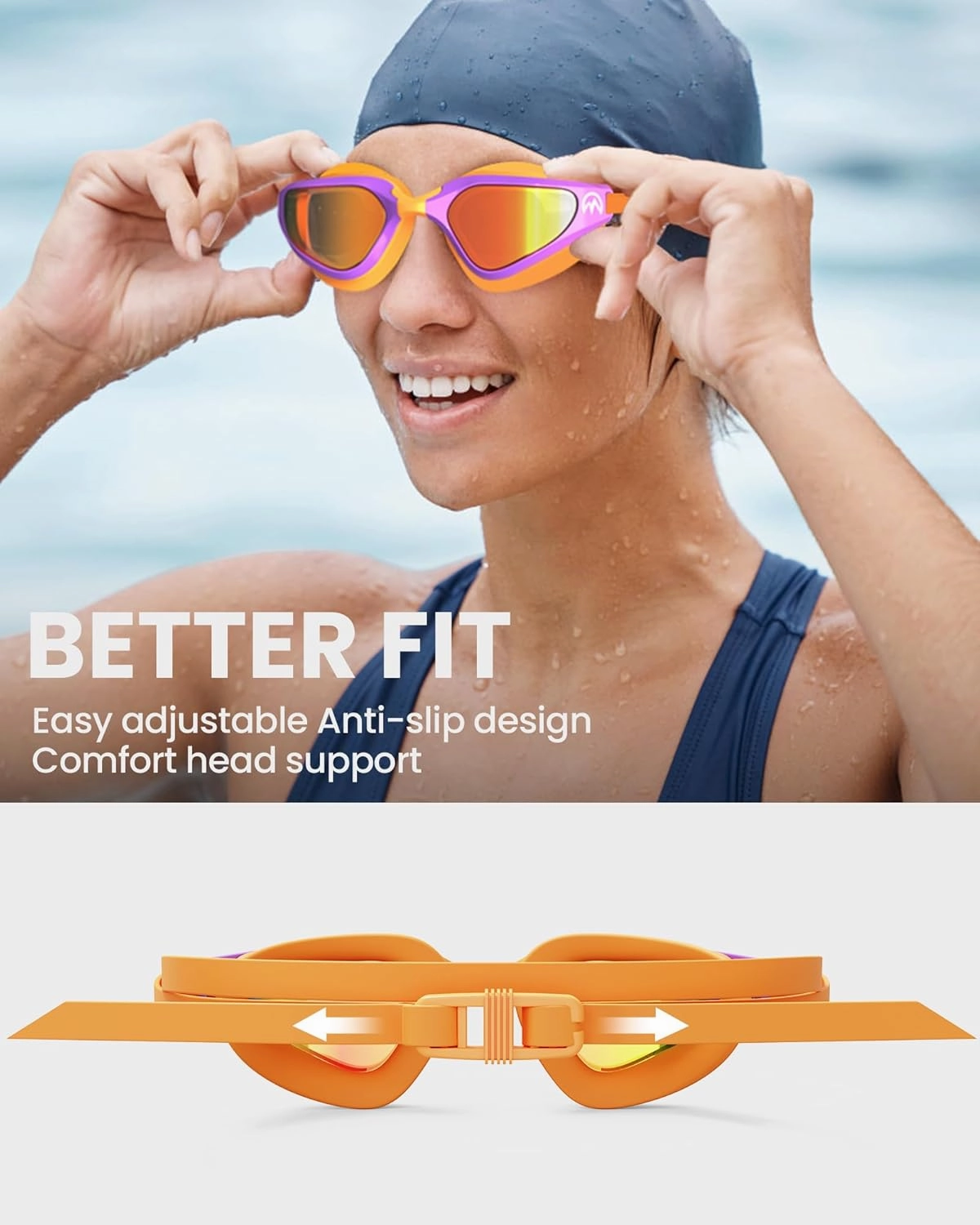 OutdoorMaster Fisheye Swim Goggles, Anti-fog Swimming Goggles No Leaking UV Protetion Adults Men Women, Large Size, Mirrored Red