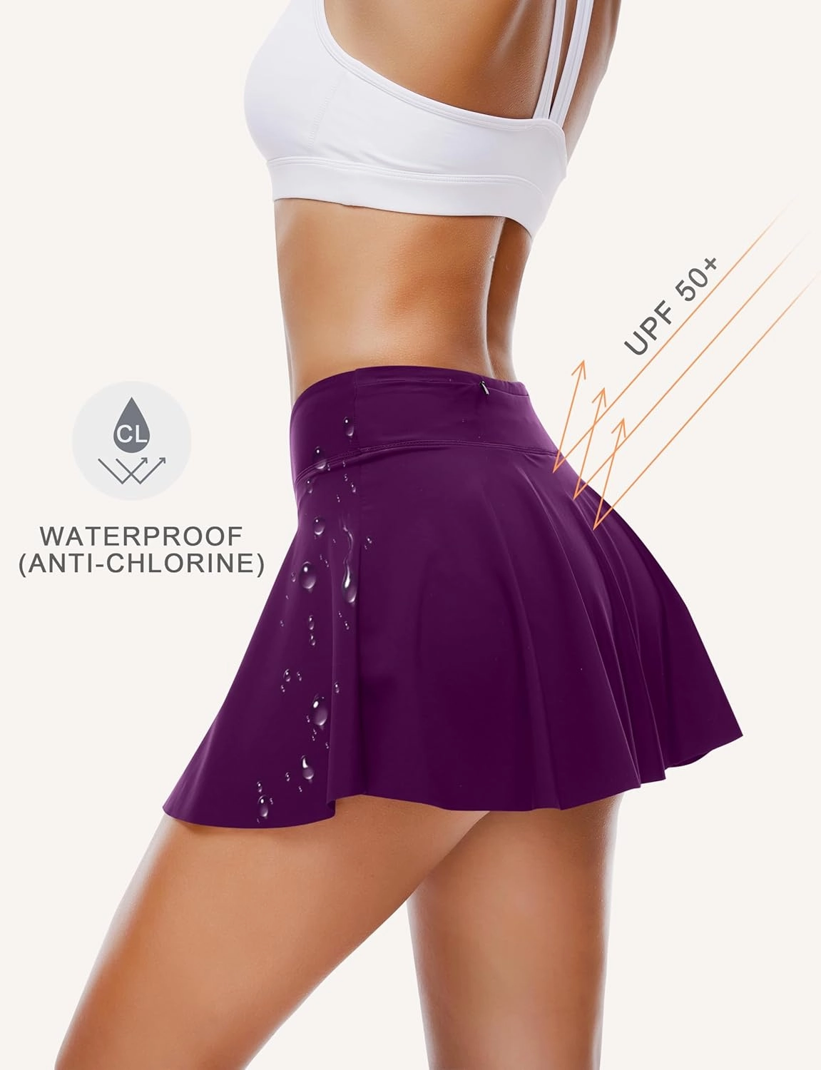 OVRUNS Period Swimwear High Waist Skirt with Leakproof Swim Bikini Bottoms Waterproof with Zip Pocket for Women Girl Teens