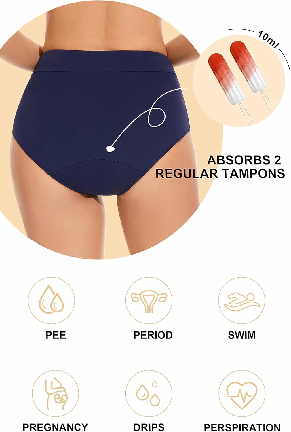 OVRUNS Period Swimwear Leakproof Bikini Brief Bottoms Waterproof Menstrual Swim Bottoms for Teens, Girls, Women