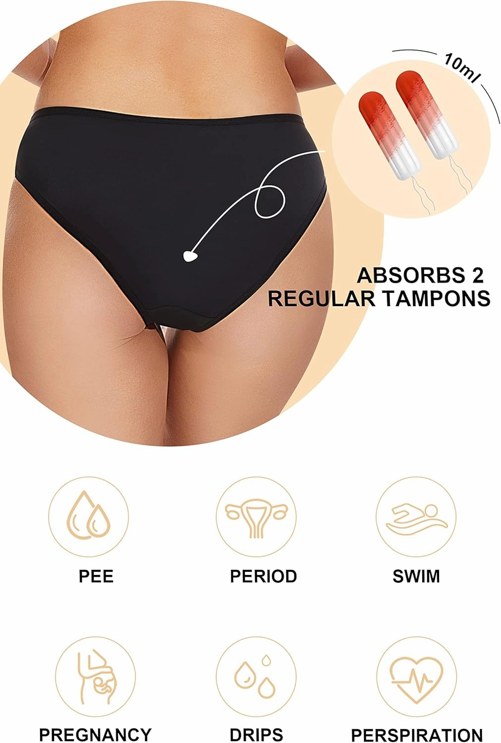 OVRUNS Period Swimwear Leakproof Bikini Brief Bottoms Waterproof Menstrual Swim Bottoms for Teens, Girls, Women