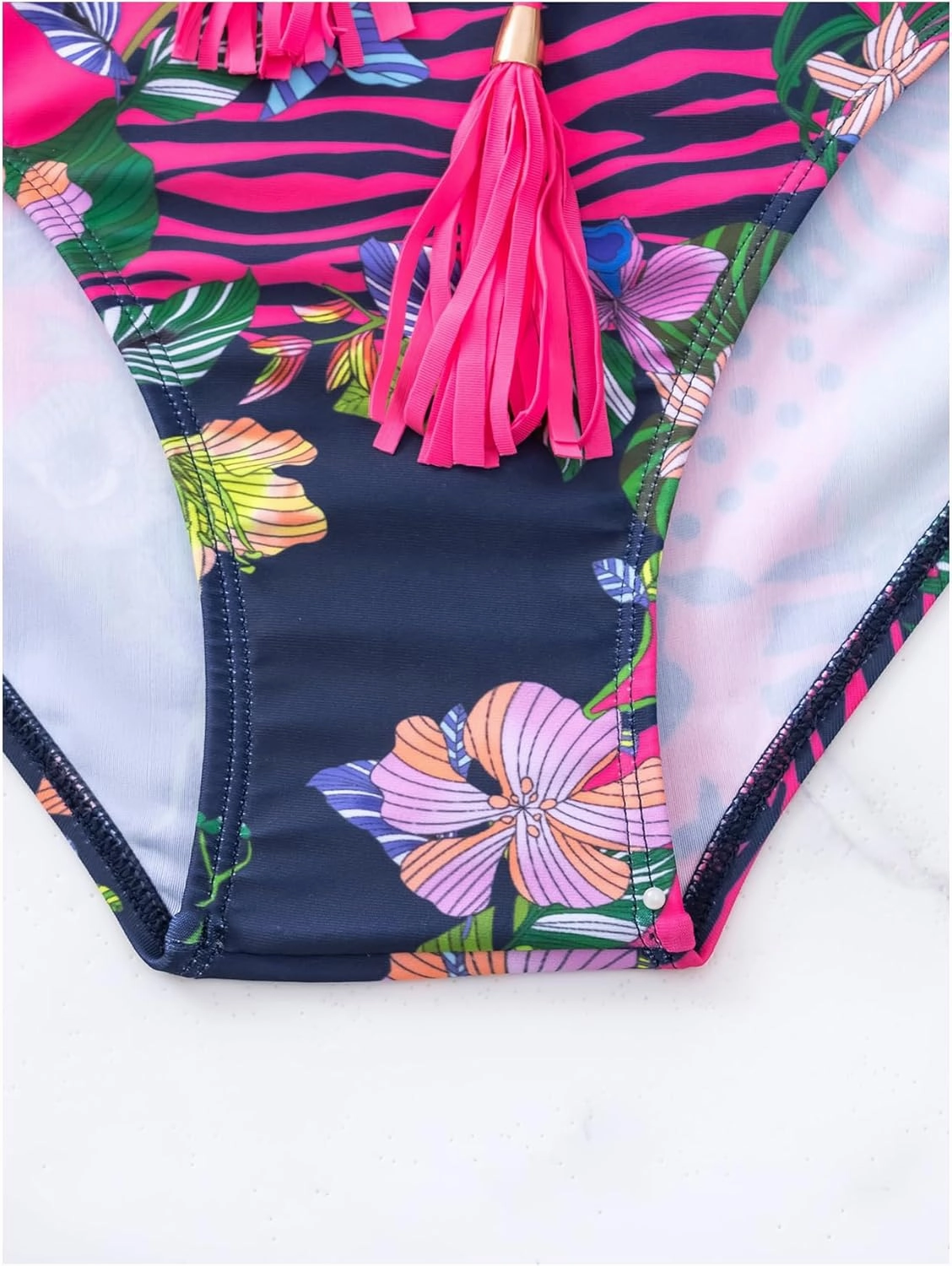 OYOANGLE Women's Tropical Lace Up Cut Out Monokini Swimsuit Tie Backless Halter One Piece Swimwear