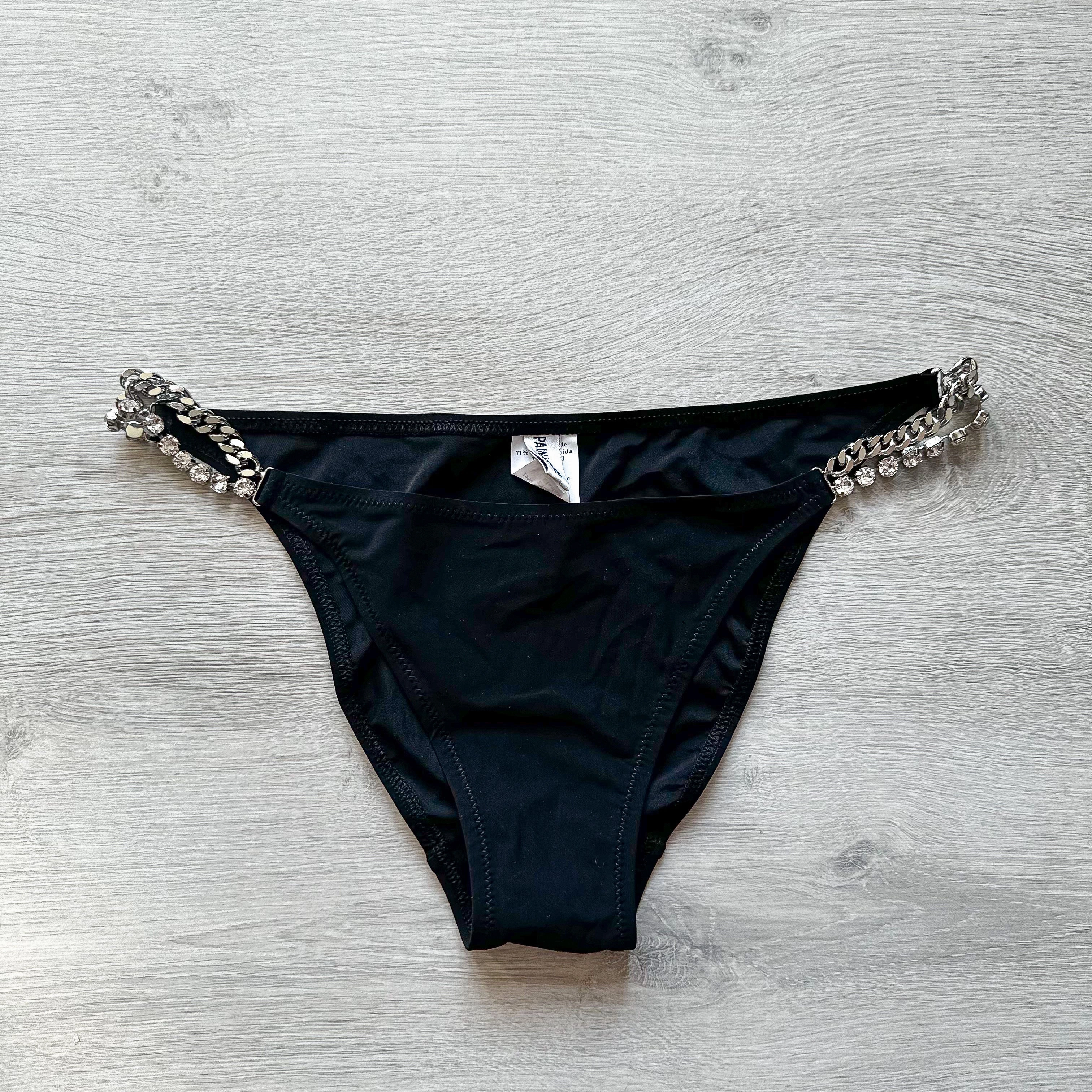 Pain De Sucre Black Crystal Jewel Chain Side Seloua Bikini Bottoms