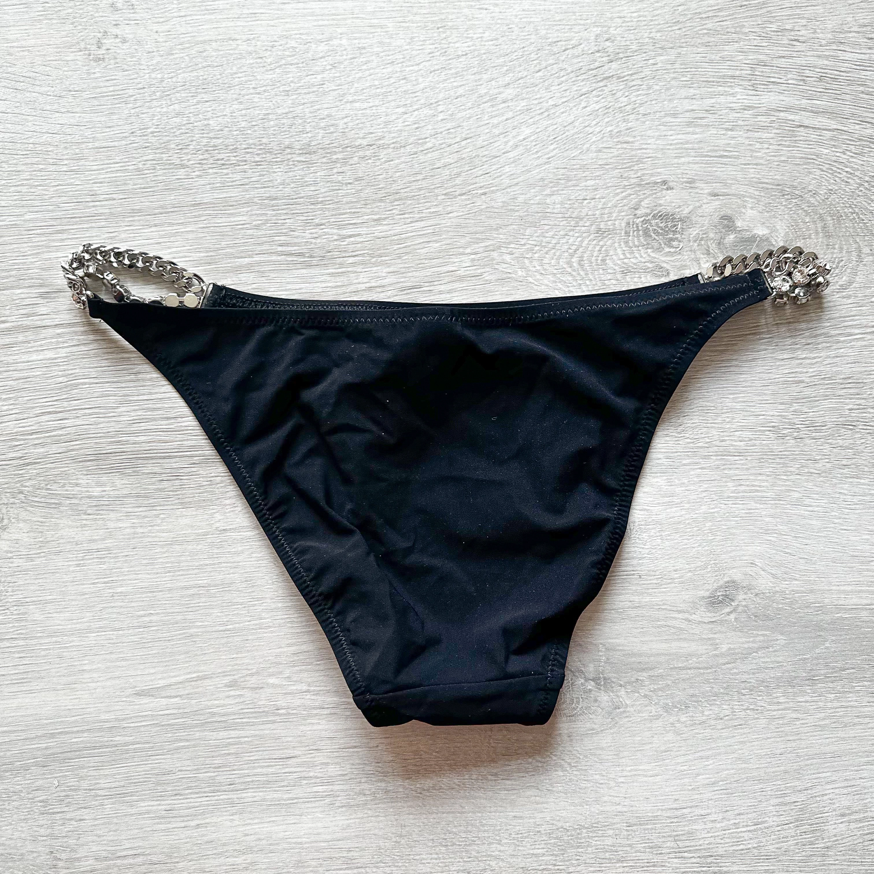 Pain De Sucre Black Crystal Jewel Chain Side Seloua Bikini Bottoms