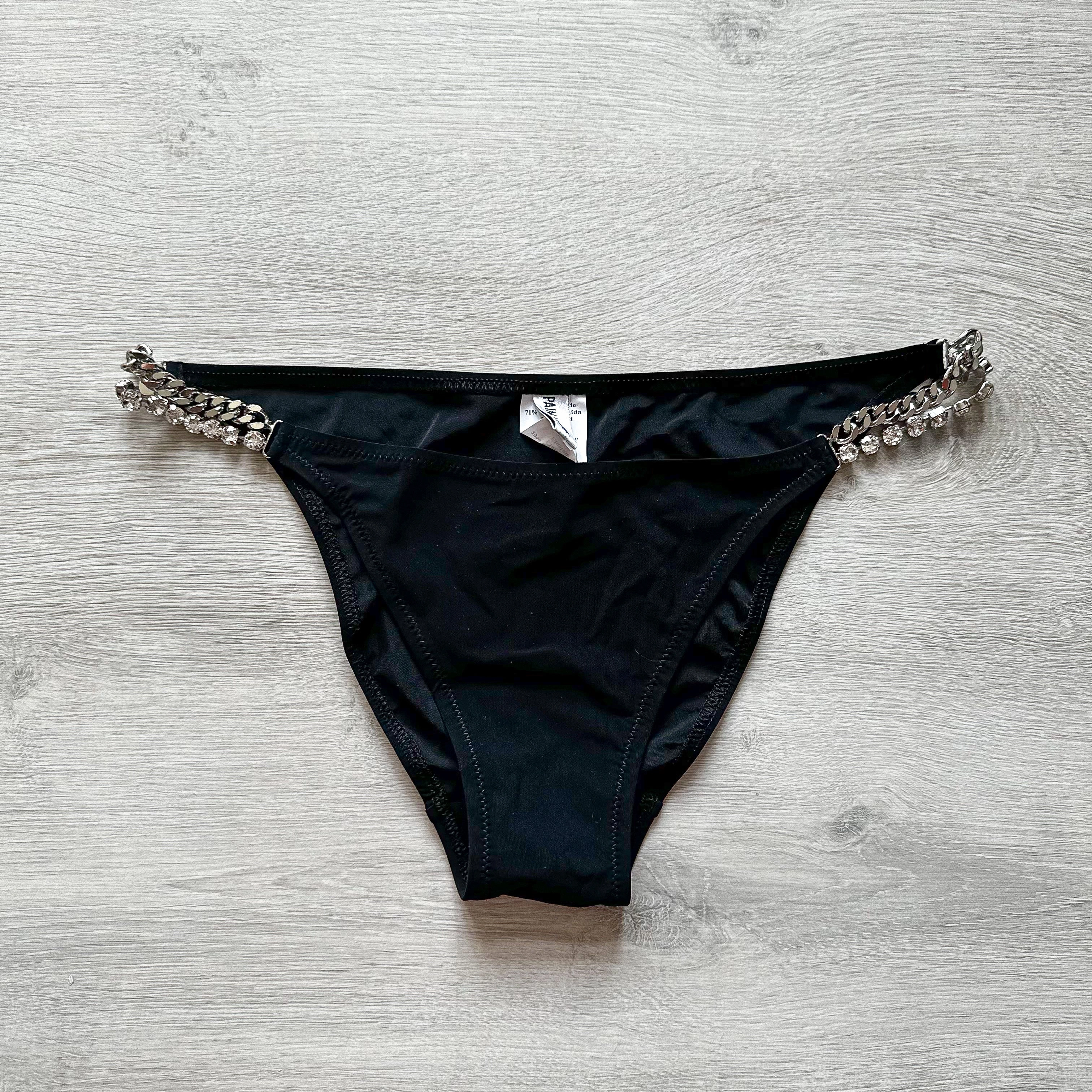 Pain De Sucre Black Crystal Jewel Chain Side Seloua Bikini Bottoms