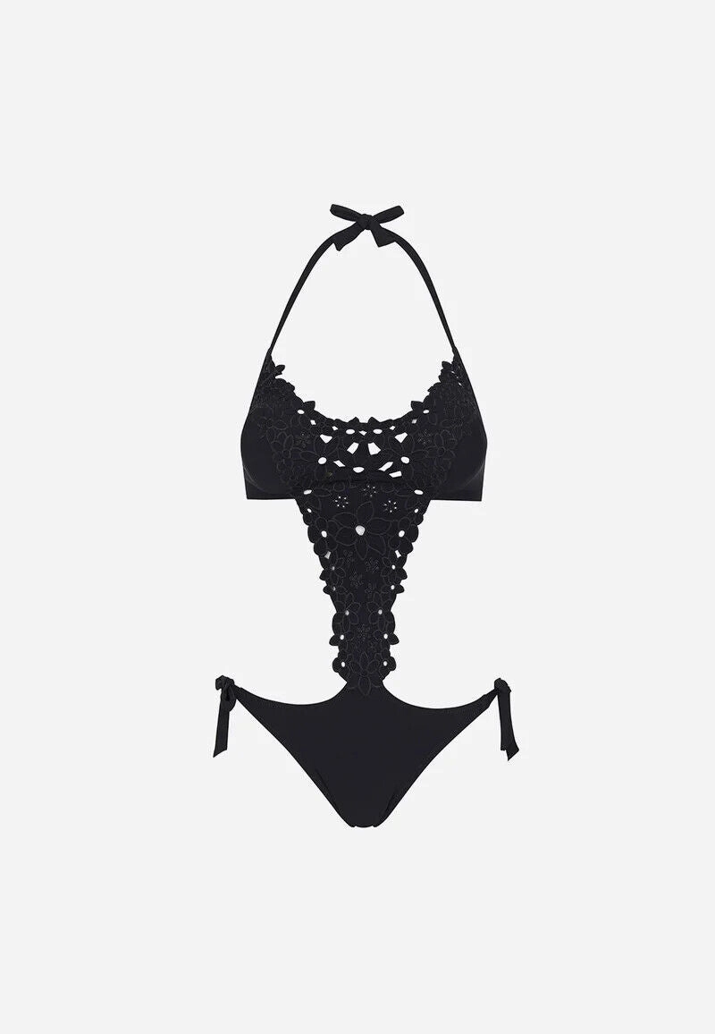 Pain De Sucre Black Trinkini Swimsuit in Tiare Lace Detail