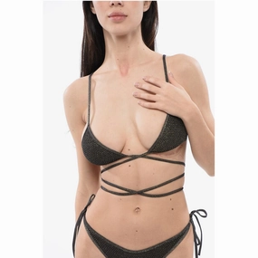 Palm Angels Lurex Bikini Triangle with Criss-cross Women's Lace-up