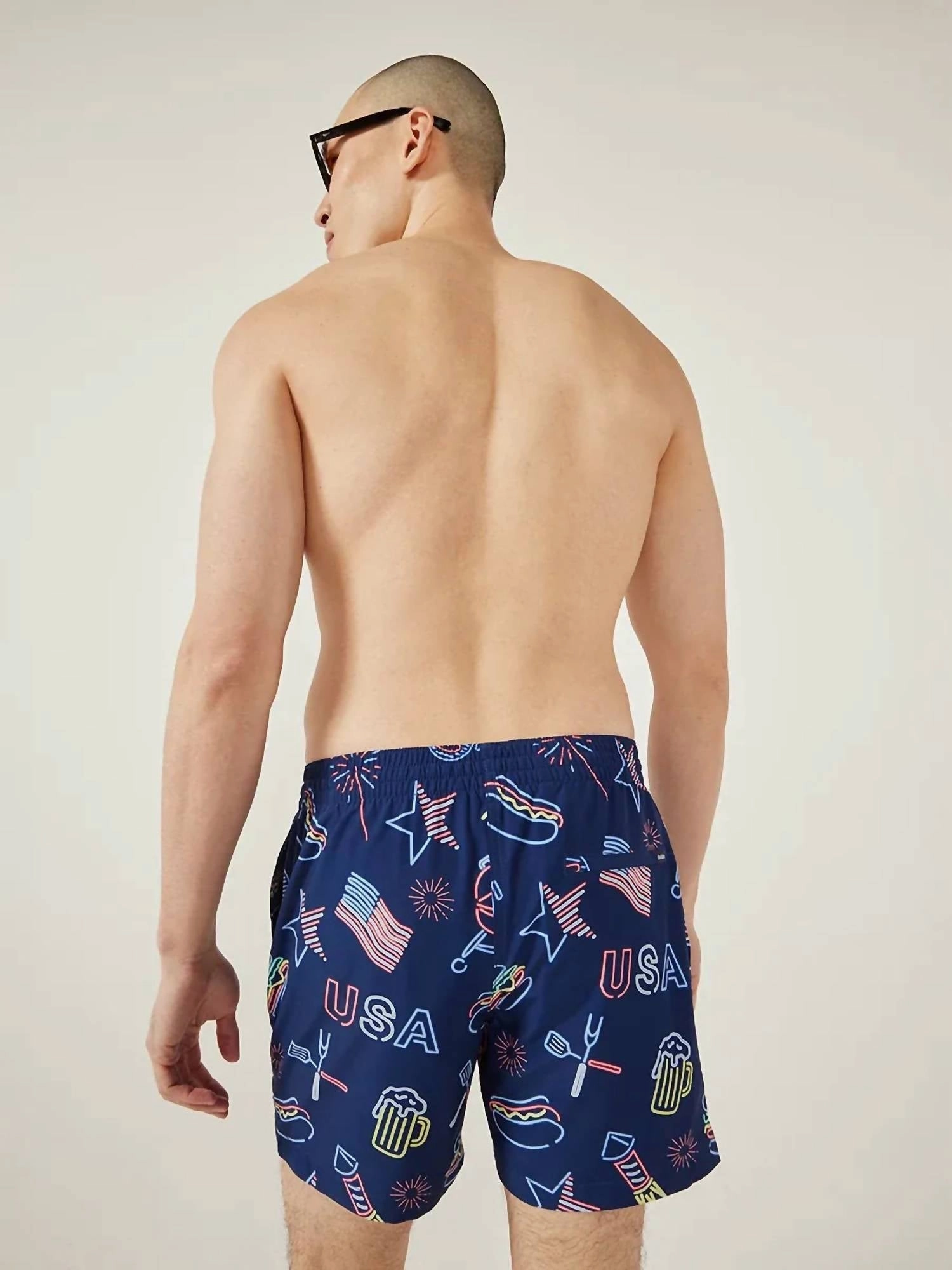Patriotic Lights Swim Trunks In Blue