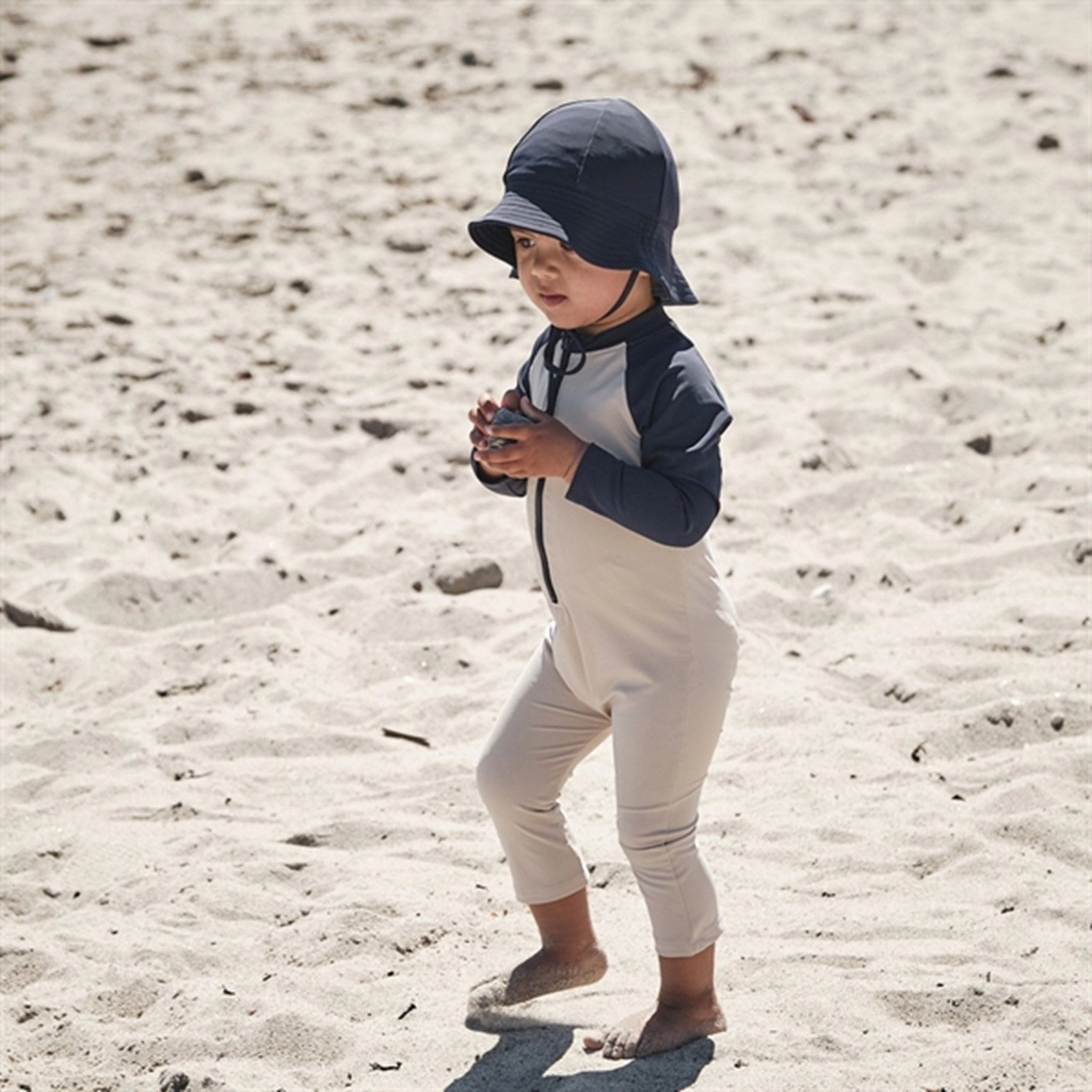 Petit Crabe Latte/Blue Multi Color Onesie with Zipper