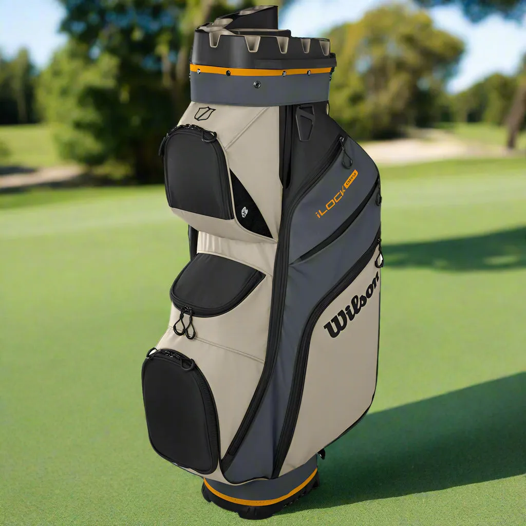 Wilson I-Lock Dry Cart Bag - Grey/Khaki/Orange, Golf scorecard holder