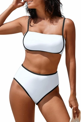 Pink Queen 2025 Women's High Waisted Bikini Sets Two Piece Swimsuit Color Block High Cut Bathing Suits Beach
