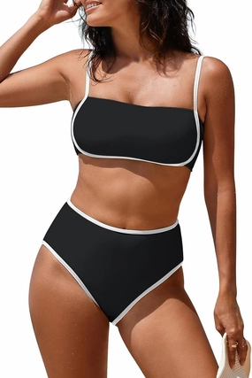 Pink Queen 2025 Women's High Waisted Bikini Sets Two Piece Swimsuit Color Block High Cut Bathing Suits Beach