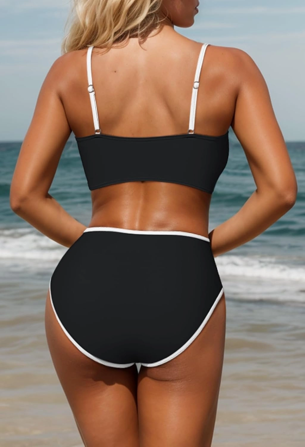 Pink Queen 2025 Women's High Waisted Bikini Sets Two Piece Swimsuit Color Block High Cut Bathing Suits Beach