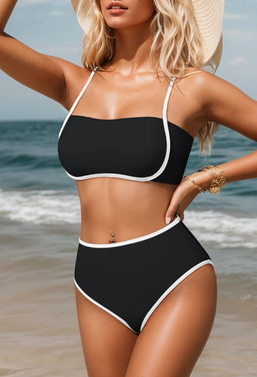Pink Queen 2025 Women's High Waisted Bikini Sets Two Piece Swimsuit Color Block High Cut Bathing Suits Beach