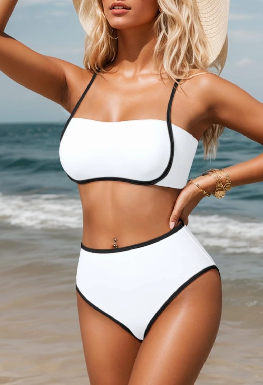 Pink Queen 2025 Women's High Waisted Bikini Sets Two Piece Swimsuit Color Block High Cut Bathing Suits Beach